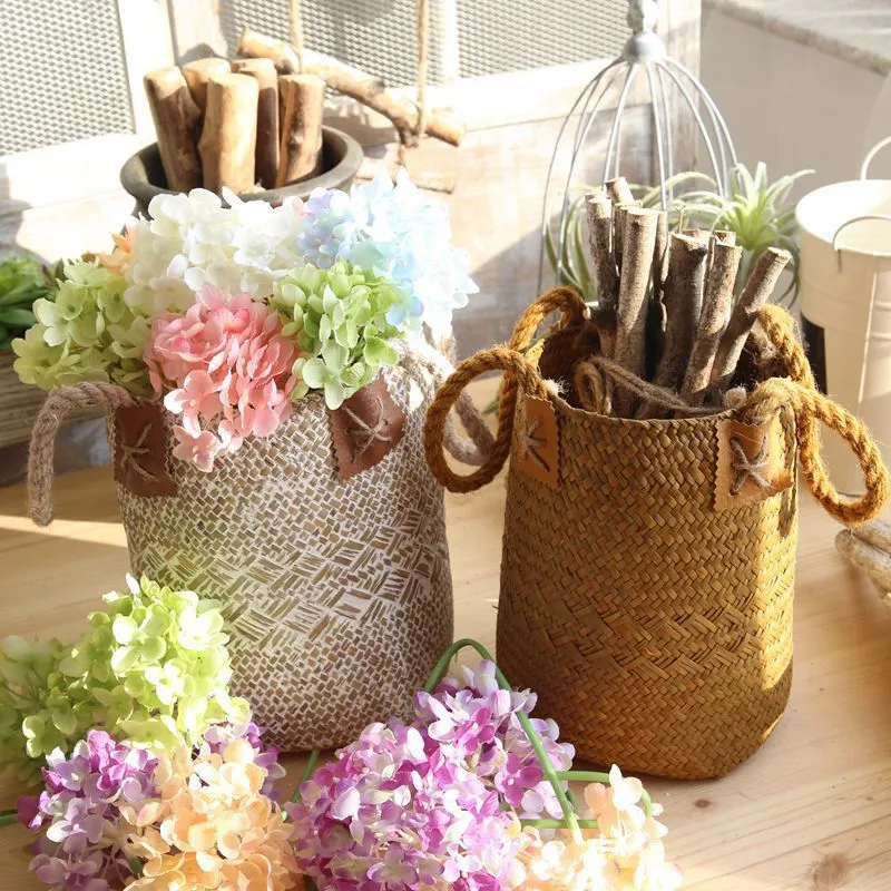 Hand woven seagrass basket in natural brown, multipurpose storage for fruits and vegetables, two sizes available