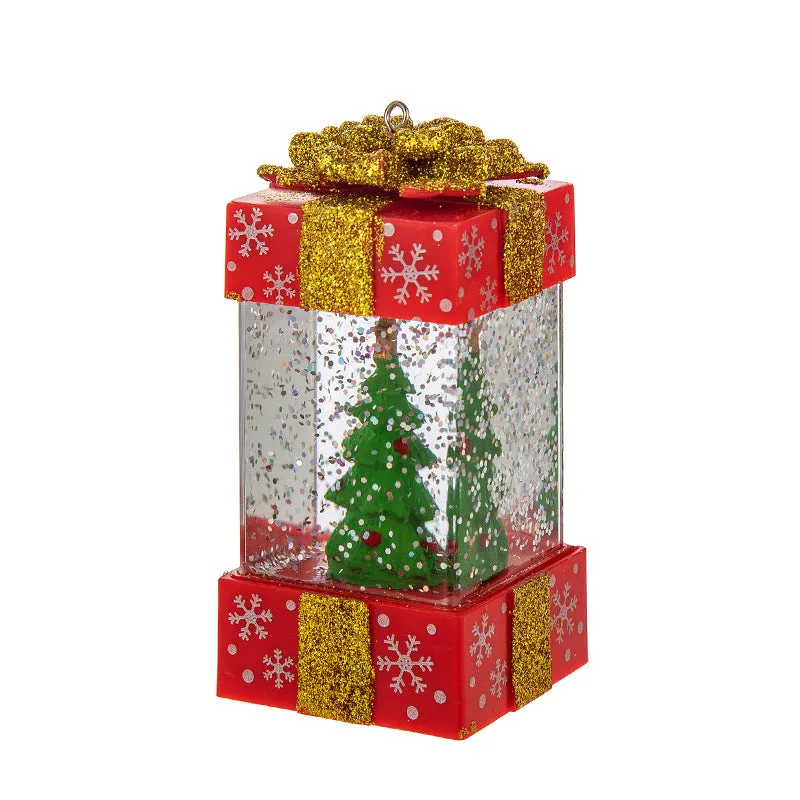 Christmas decoration crystal ball light with red gift box inside, 5.5cm plastic battery operated