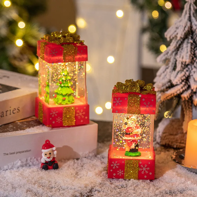 Christmas decoration crystal ball light with red gift box inside, 5.5cm plastic battery operated