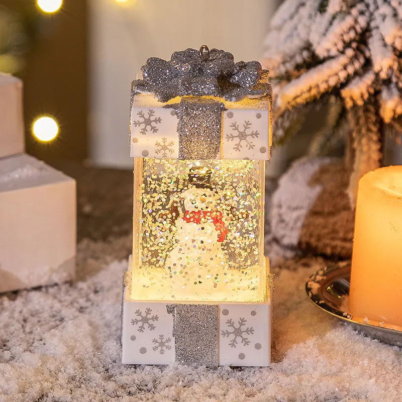 Christmas decoration crystal ball light with red gift box inside, 5.5cm plastic battery operated