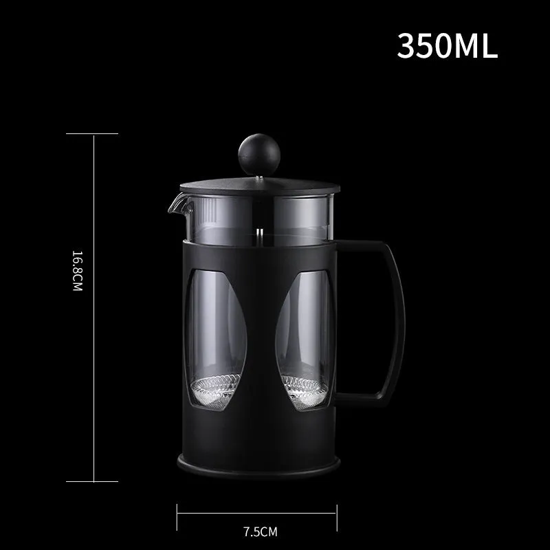 Household coffee press manual coffee pot with black high borosilicate glass carafe and 304 stainless steel filter