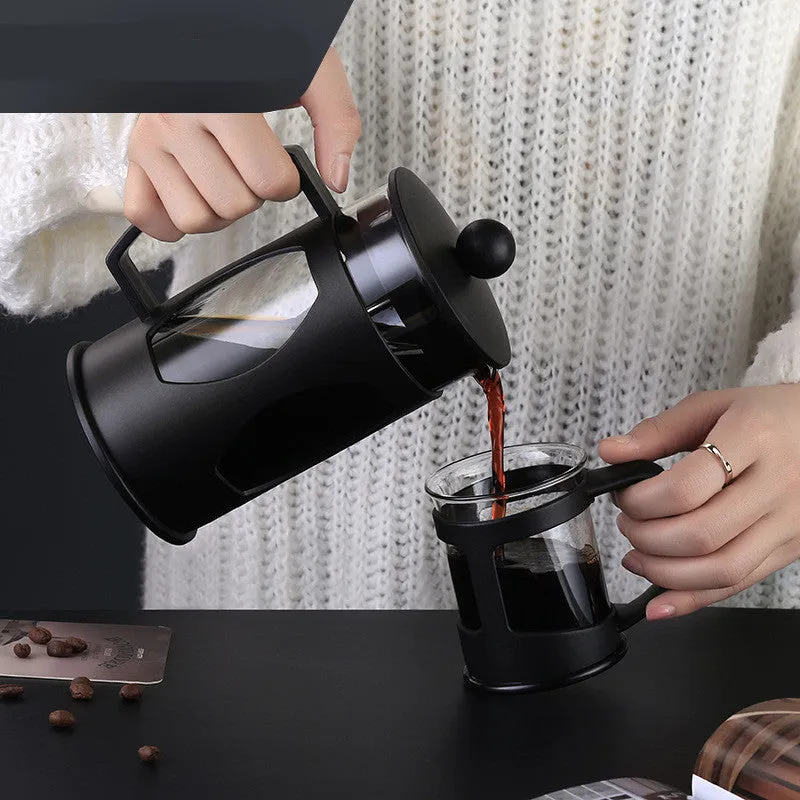 Household coffee press manual coffee pot with black high borosilicate glass carafe and 304 stainless steel filter