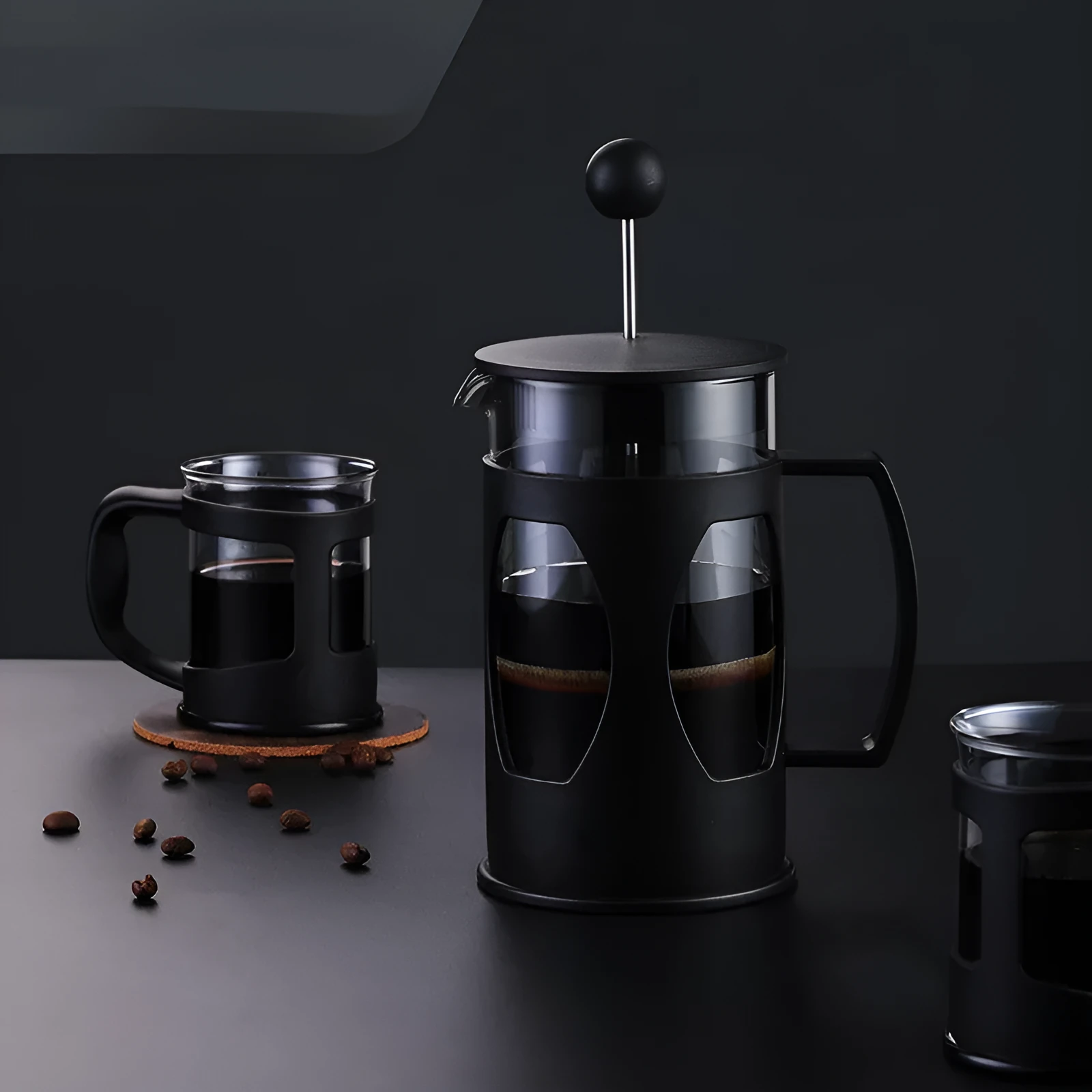 Household coffee press manual coffee pot with black high borosilicate glass carafe and 304 stainless steel filter