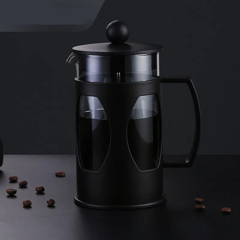 Household coffee press manual coffee pot with black high borosilicate glass carafe and 304 stainless steel filter