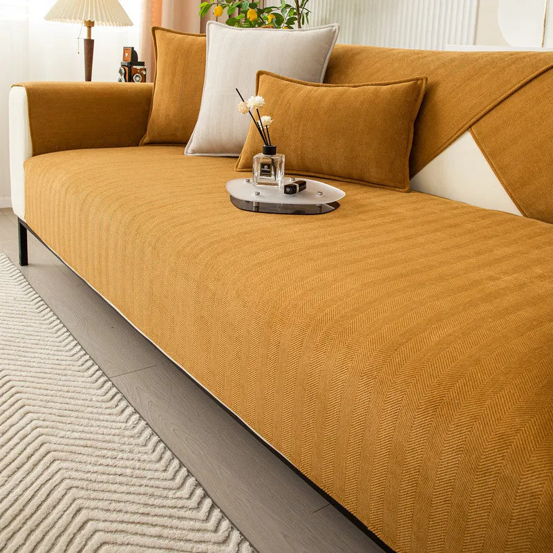 Thickened chenille sofa cover in solid colour haze blue for couch and cushion protection