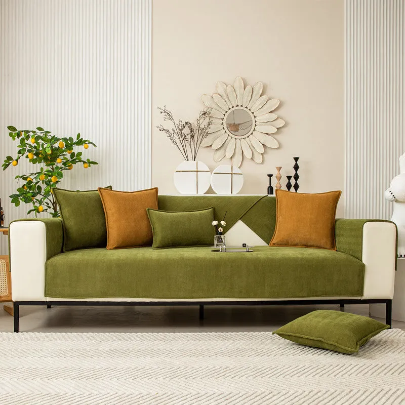 Thickened chenille sofa cover in solid colour haze blue for couch and cushion protection