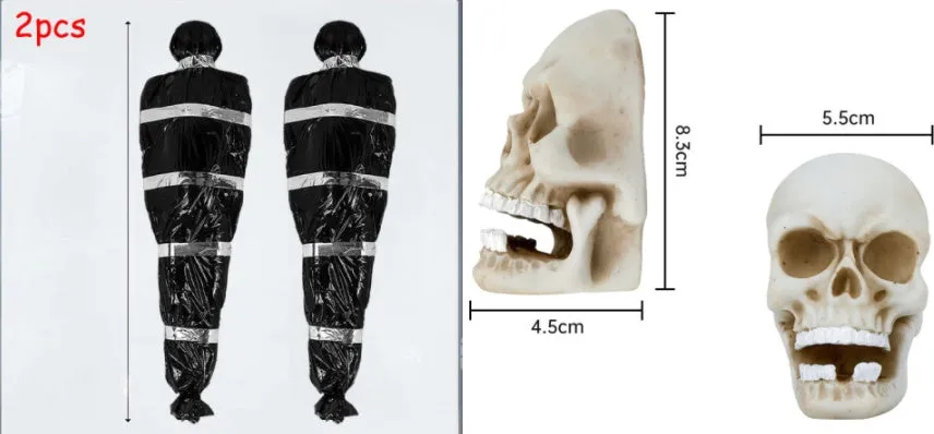 Scary black plastic fake body bag 150cm long with inflatable corpse inside for Halloween outdoor display