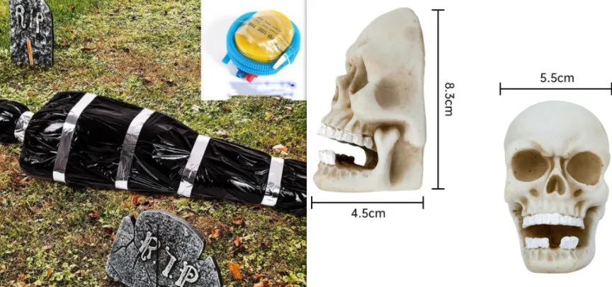 Scary black plastic fake body bag 150cm long with inflatable corpse inside for Halloween outdoor display