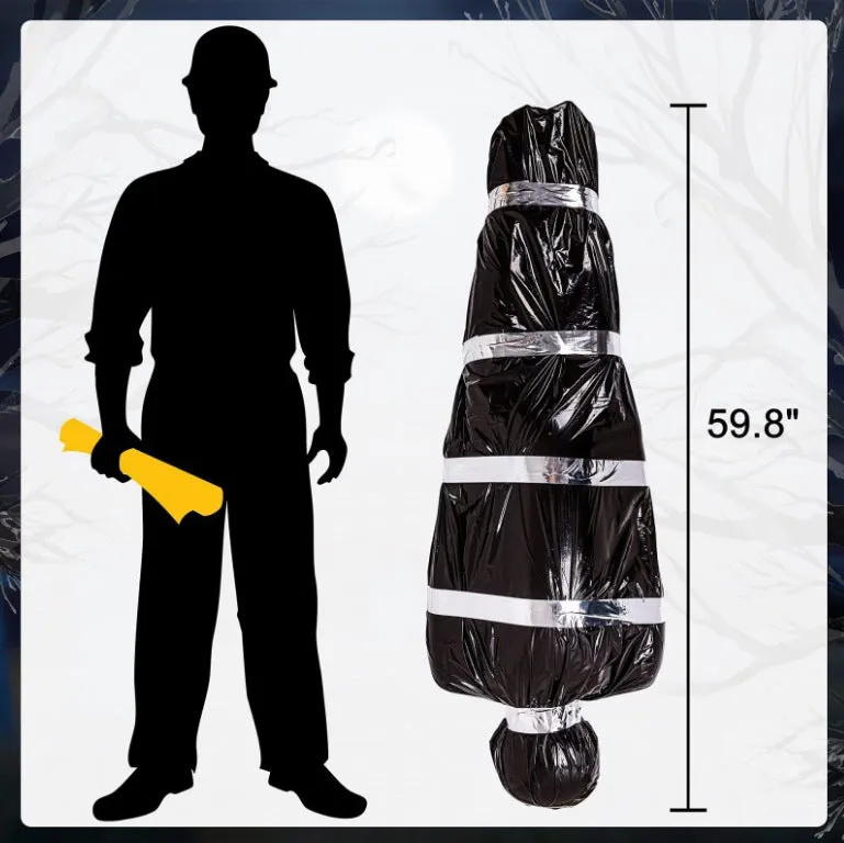 Scary black plastic fake body bag 150cm long with inflatable corpse inside for Halloween outdoor display
