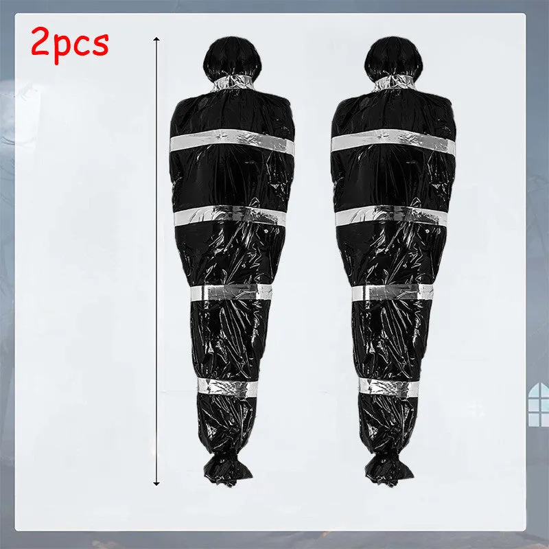 Scary black plastic fake body bag 150cm long with inflatable corpse inside for Halloween outdoor display