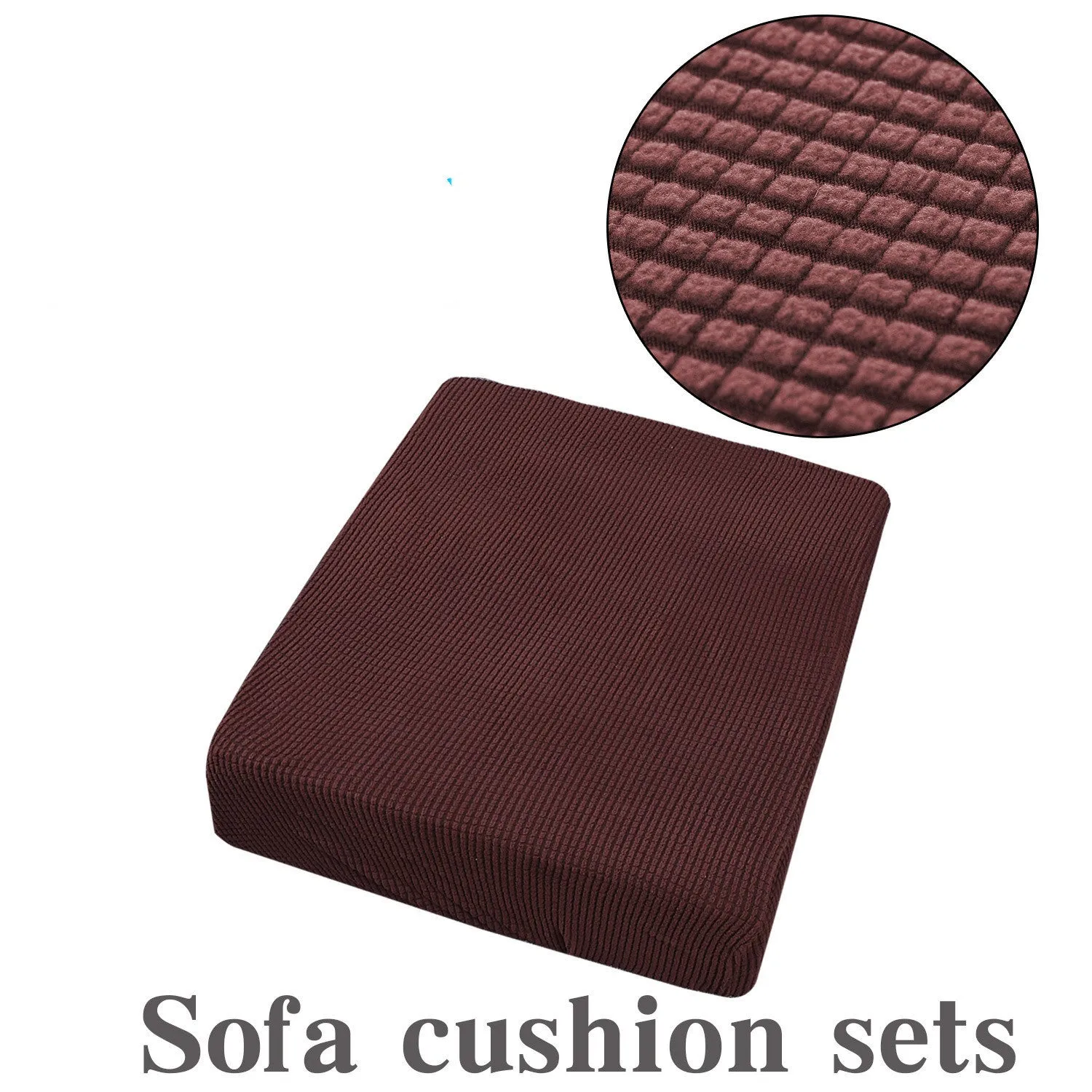 Waterproof corduroy sofa cover in beige with anti-slip elastic edges on a two-seater sofa in a living room