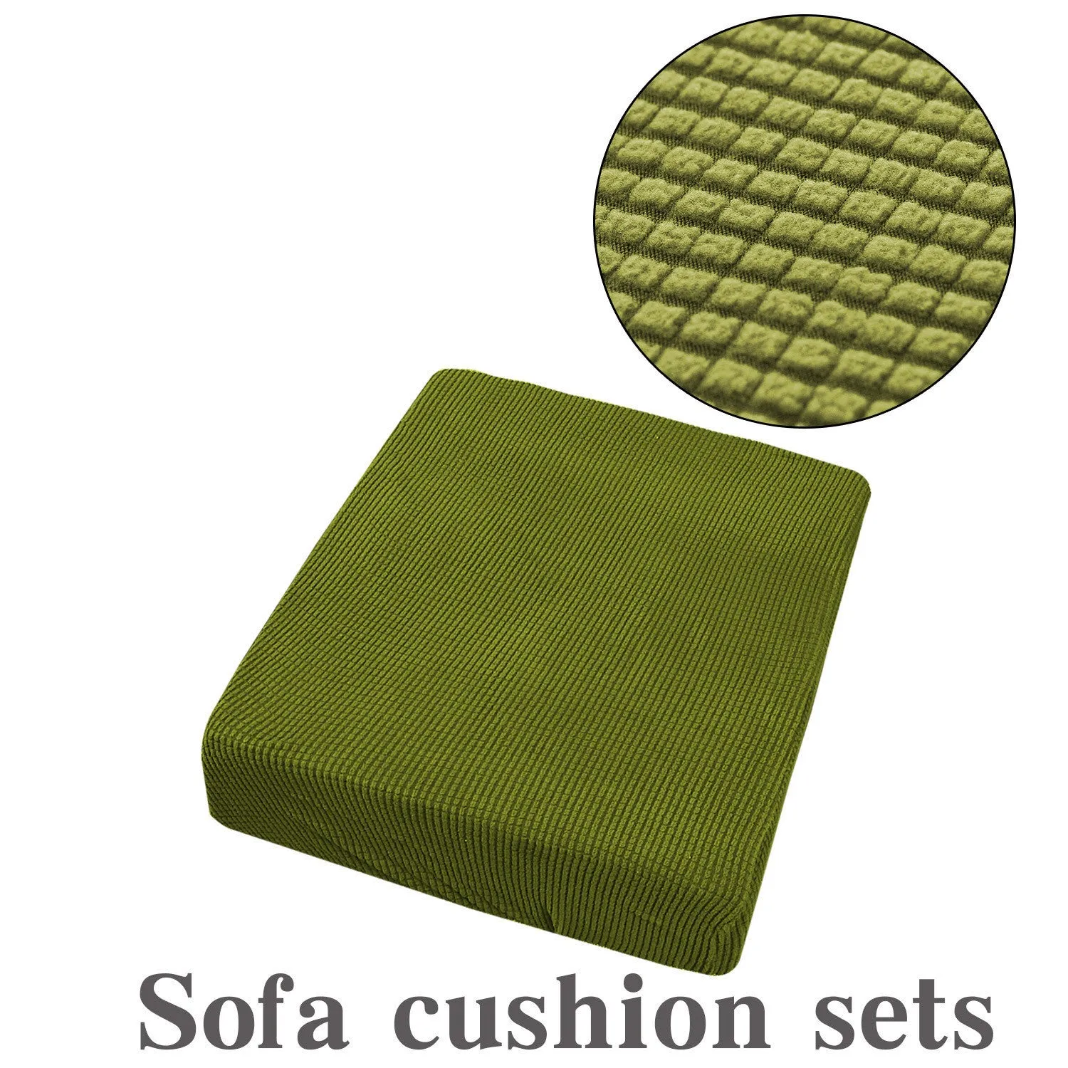 Waterproof corduroy sofa cover in beige with anti-slip elastic edges on a two-seater sofa in a living room