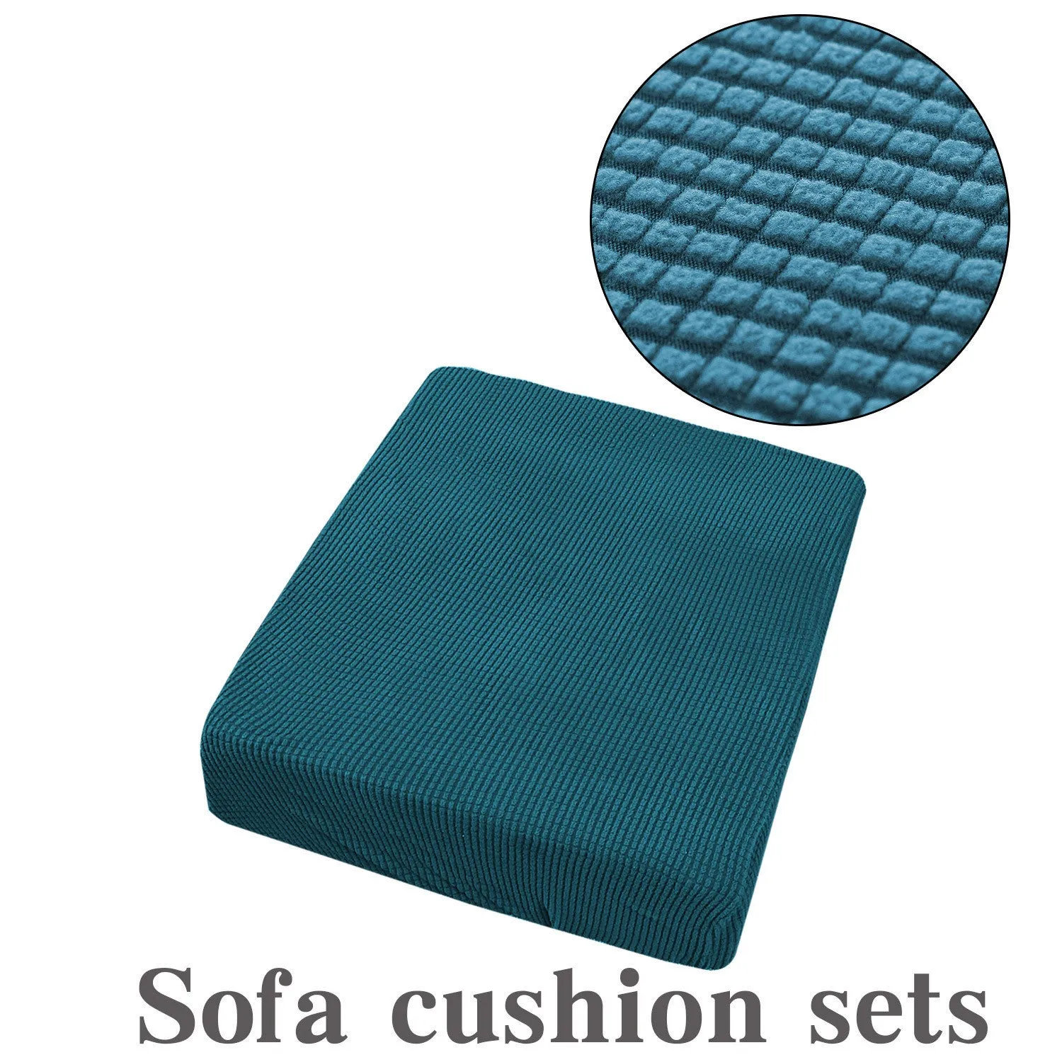 Waterproof corduroy sofa cover in beige with anti-slip elastic edges on a two-seater sofa in a living room