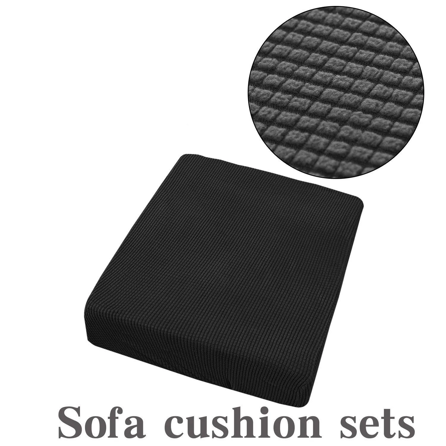 Waterproof corduroy sofa cover in beige with anti-slip elastic edges on a two-seater sofa in a living room