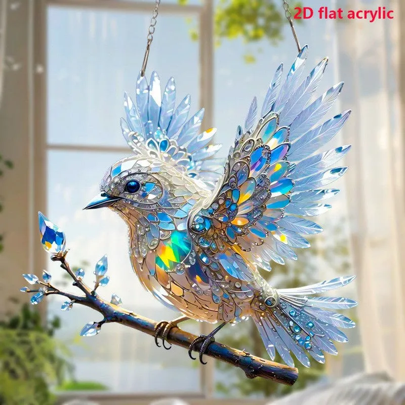 Acrylic bird pendant holiday decoration with UV-printed cartoon design on reinforced cardboard