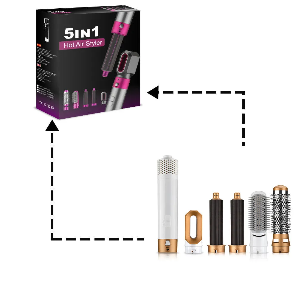 Men and women multifunctional hot air curling iron in plastic with constant temperature, pink colour, compact 32x12.5x12cm size