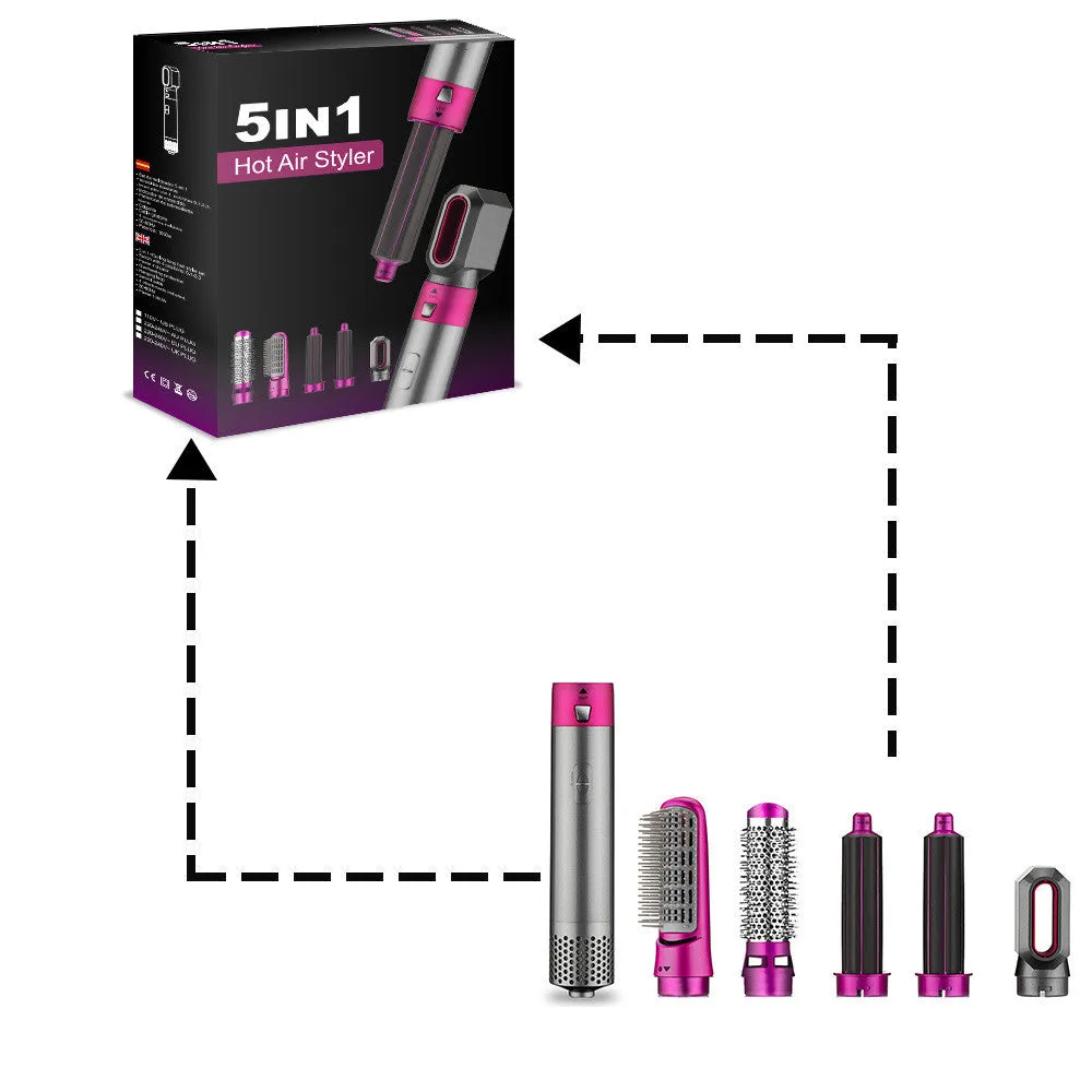 Men and women multifunctional hot air curling iron in plastic with constant temperature, pink colour, compact 32x12.5x12cm size