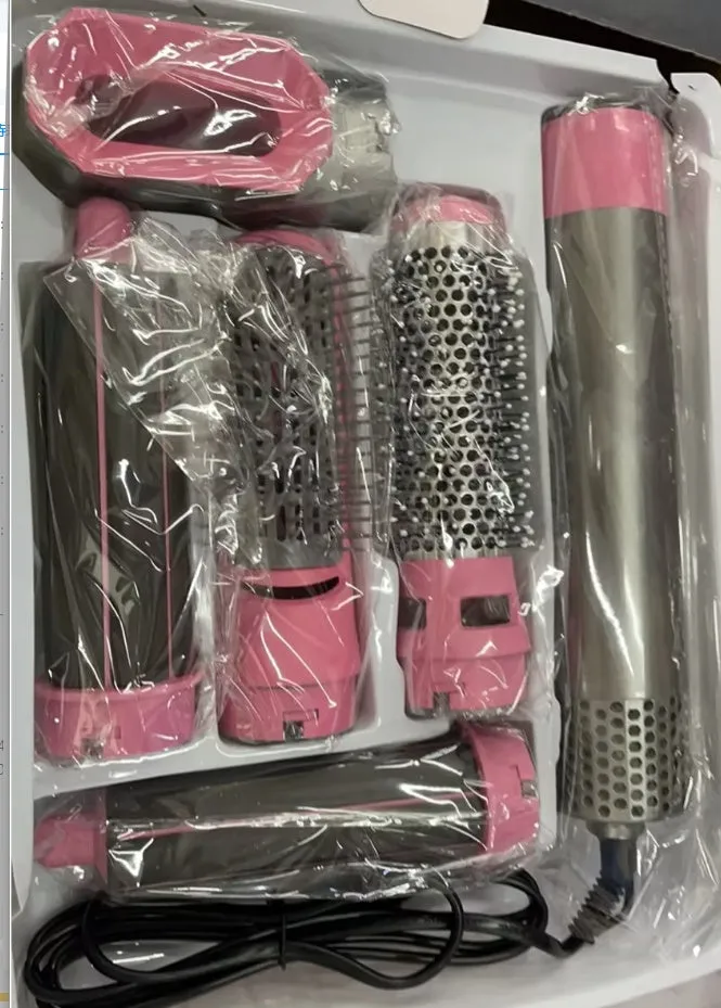 Men and women multifunctional hot air curling iron in plastic with constant temperature, pink colour, compact 32x12.5x12cm size