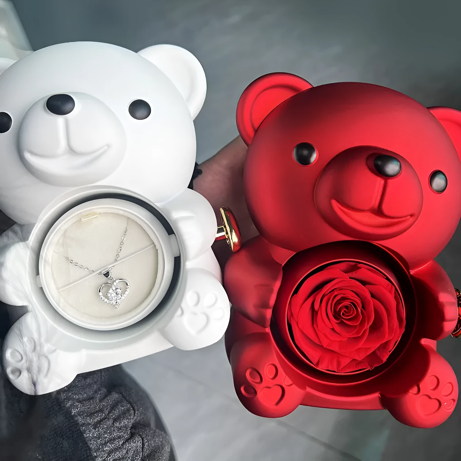 Rotating bear gift box jewellery storage 12x13x15.5cm plastic spray paint finish