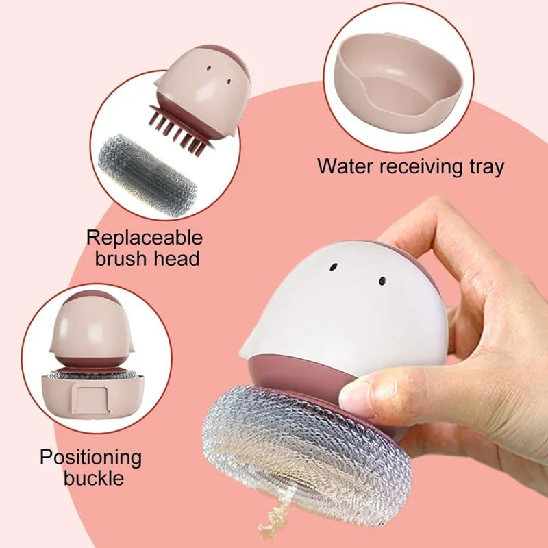 Automatic liquid filling dish brush in bean red with ergonomic handle