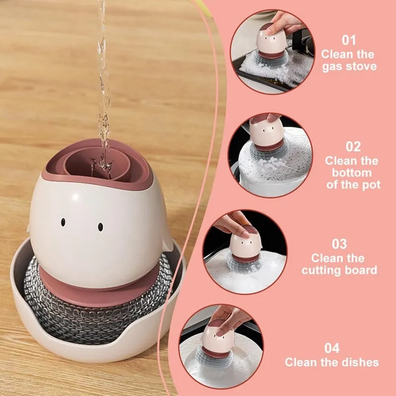 Automatic liquid filling dish brush in bean red with ergonomic handle