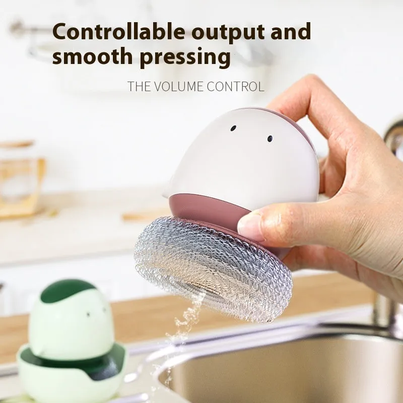 Automatic liquid filling dish brush in bean red with ergonomic handle