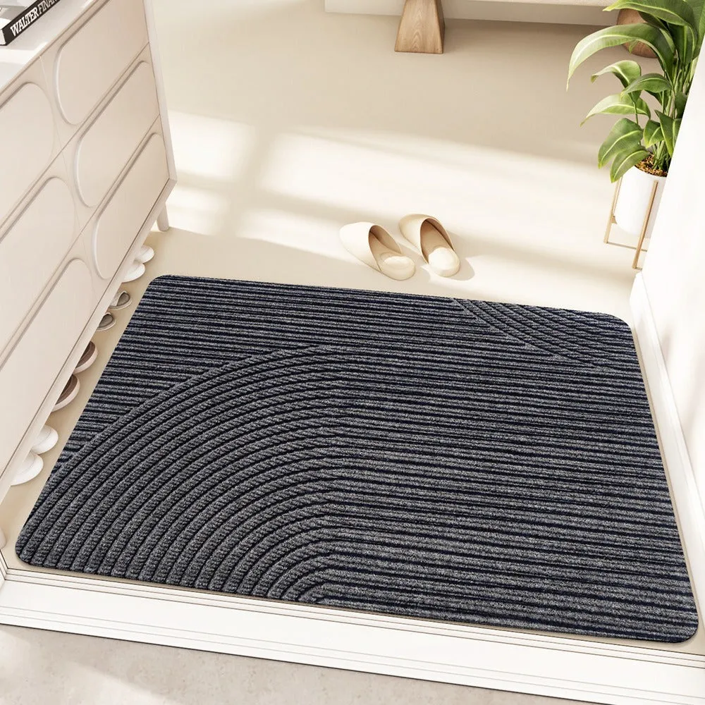 Silk ring diatom earth entrance mat in alien shape with cartoon anime pattern, colours green grey khaki blue