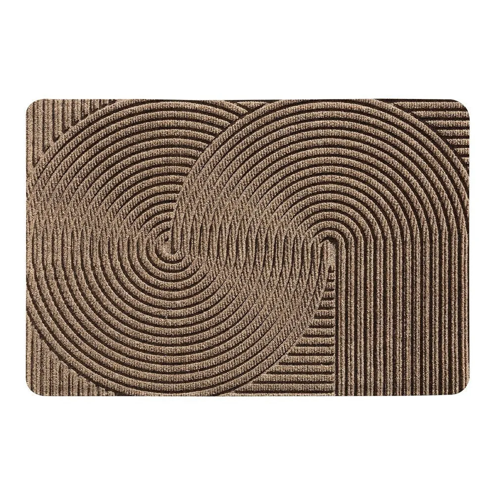 Silk ring diatom earth entrance mat in alien shape with cartoon anime pattern, colours green grey khaki blue