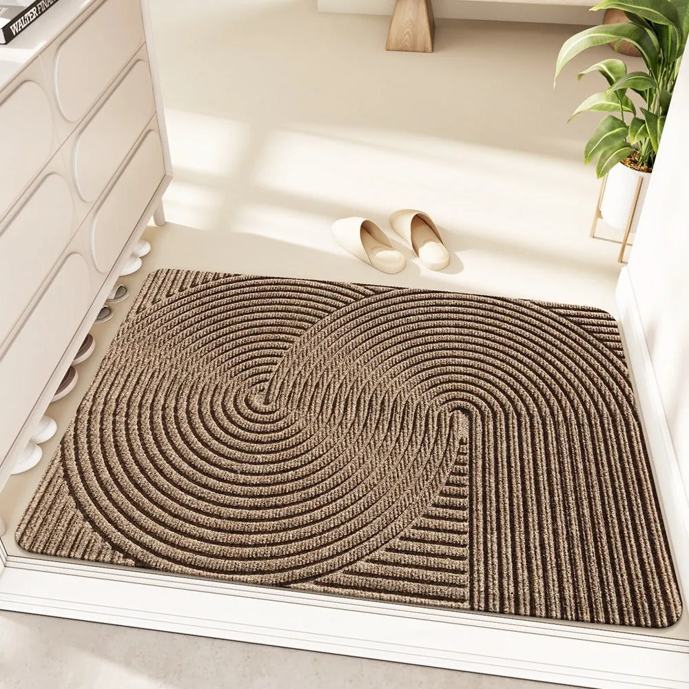 Silk ring diatom earth entrance mat in alien shape with cartoon anime pattern, colours green grey khaki blue