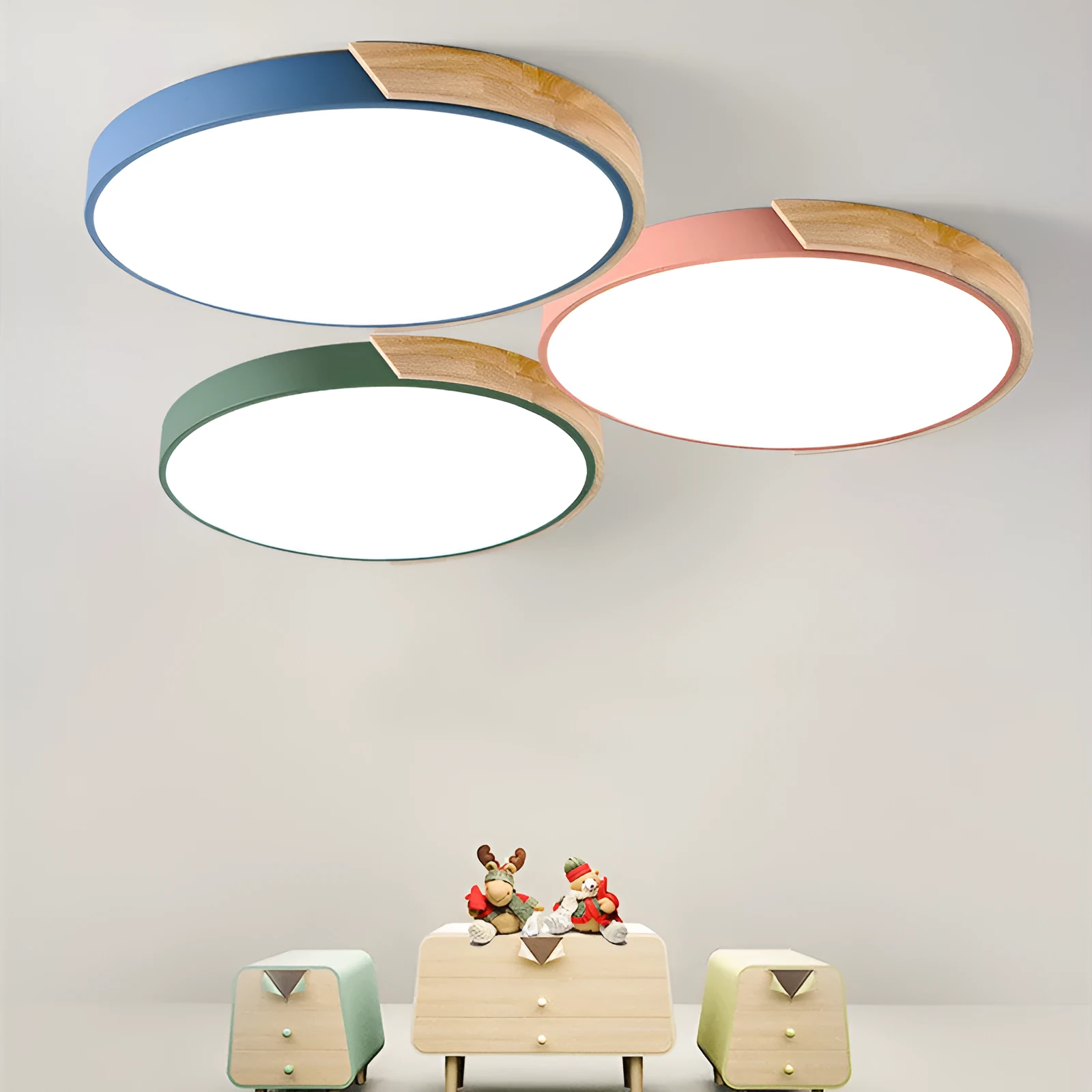 Modern minimalist ceiling lamp with white PVC lampshade and remote control for bedroom or living room