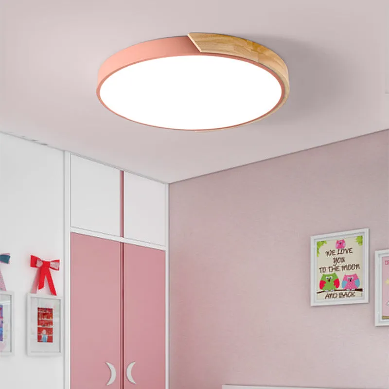 Modern minimalist ceiling lamp with white PVC lampshade and remote control for bedroom or living room