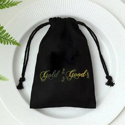 Flannel drawstring storage pouch in coffee colour, 9x12cm size, with drawstring closure on white background.