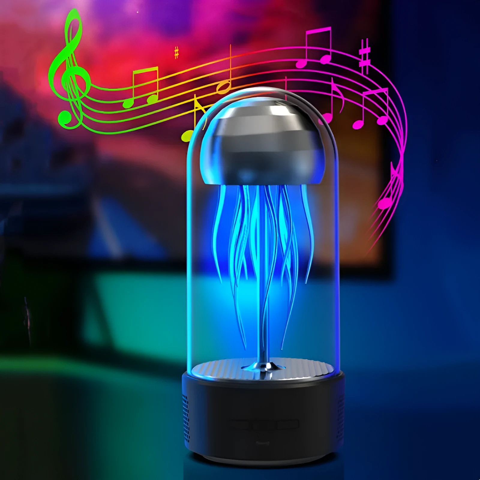 Creative jellyfish Bluetooth speaker with colourful lamp and dual speakers in compact ABS shell