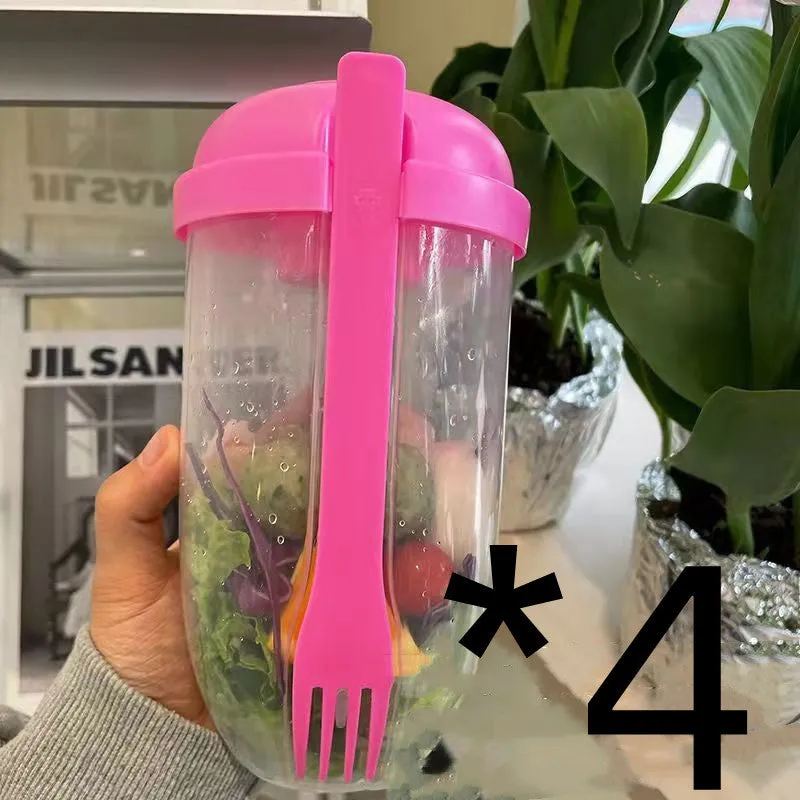 Ins style 1000ml salad cup with white fork and leak-proof cover, Klein Blue colour, on white background