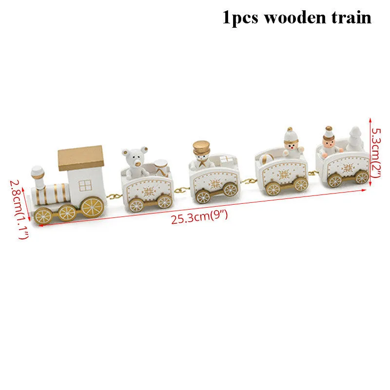 Christmas gift bag decoration set with golden bow, red bow, silver bow, train motifs, stickers, and paper bag