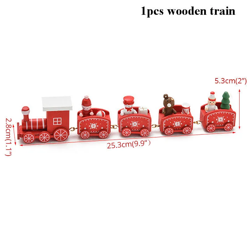 Christmas gift bag decoration set with golden bow, red bow, silver bow, train motifs, stickers, and paper bag