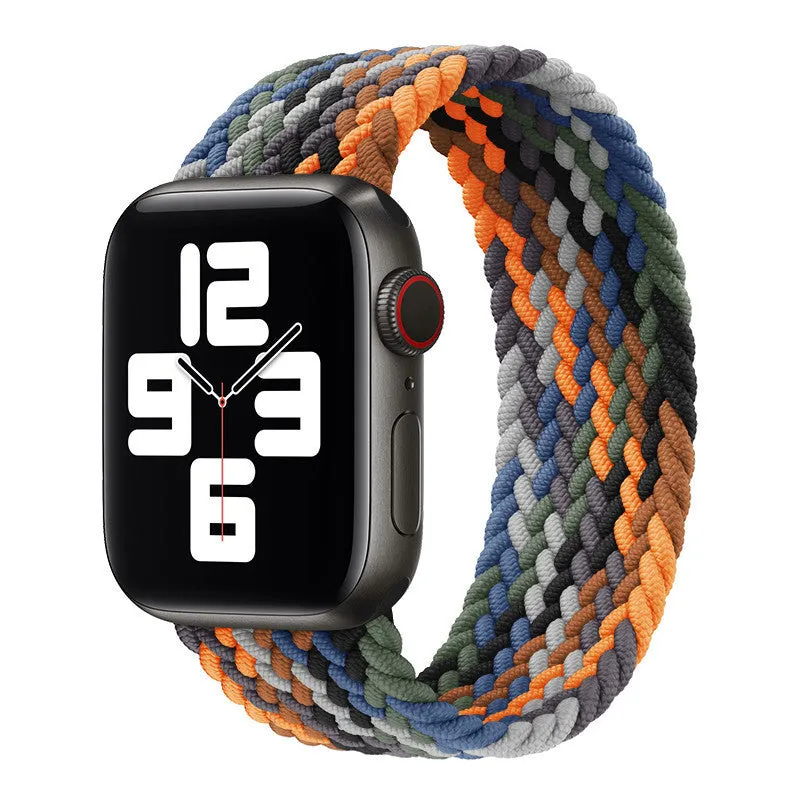 Elastic braided nylon watch strap in rainbow colours for Apple Watch 38mm to 45mm