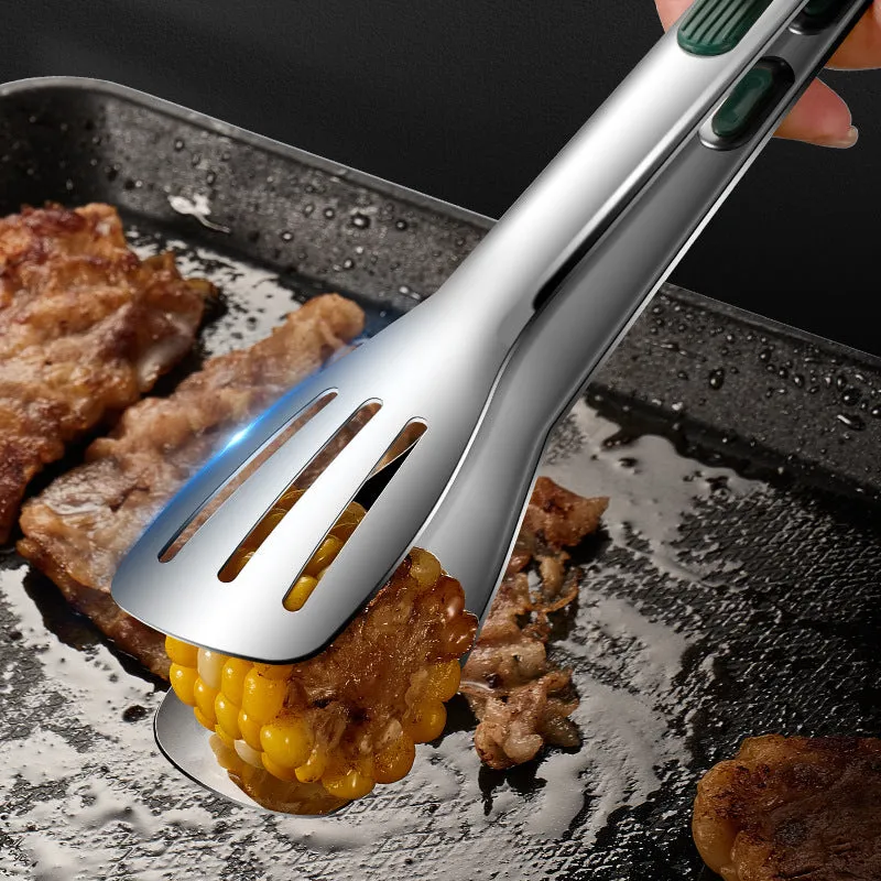 Set of three 304 stainless steel kitchen tongs with silicone handles in 7, 9, and 12 inch sizes