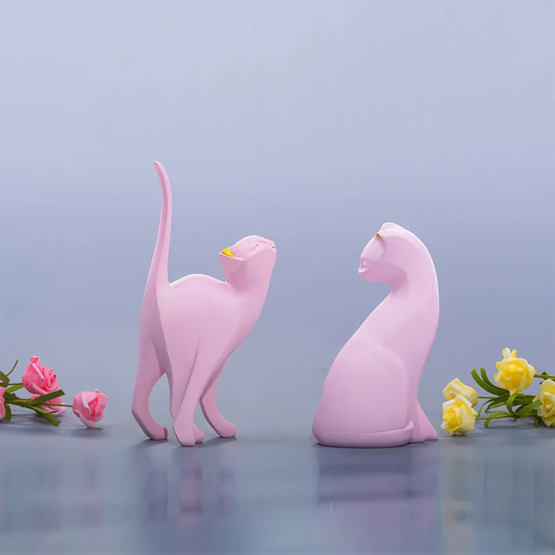 Nordic style synthetic resin cat decoration in Pink cat colour for home shelf display