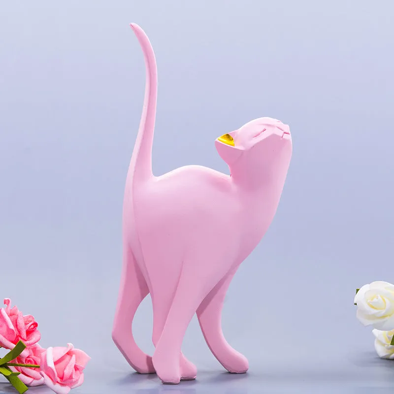 Nordic style synthetic resin cat decoration in Pink cat colour for home shelf display
