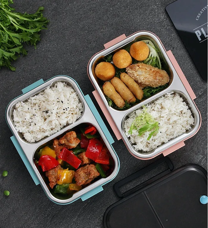 Stainless steel insulated lunch box with food grade 304 inner plate and sealing ring lid in blue colour