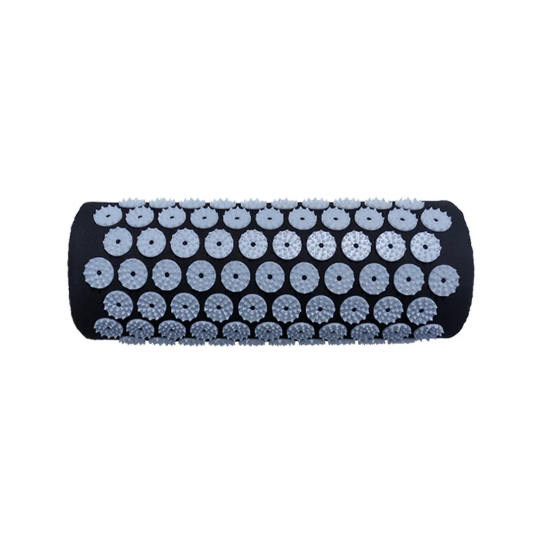 Acupuncture massage mat yoga mat set with black and blue cushion and headrest on floor