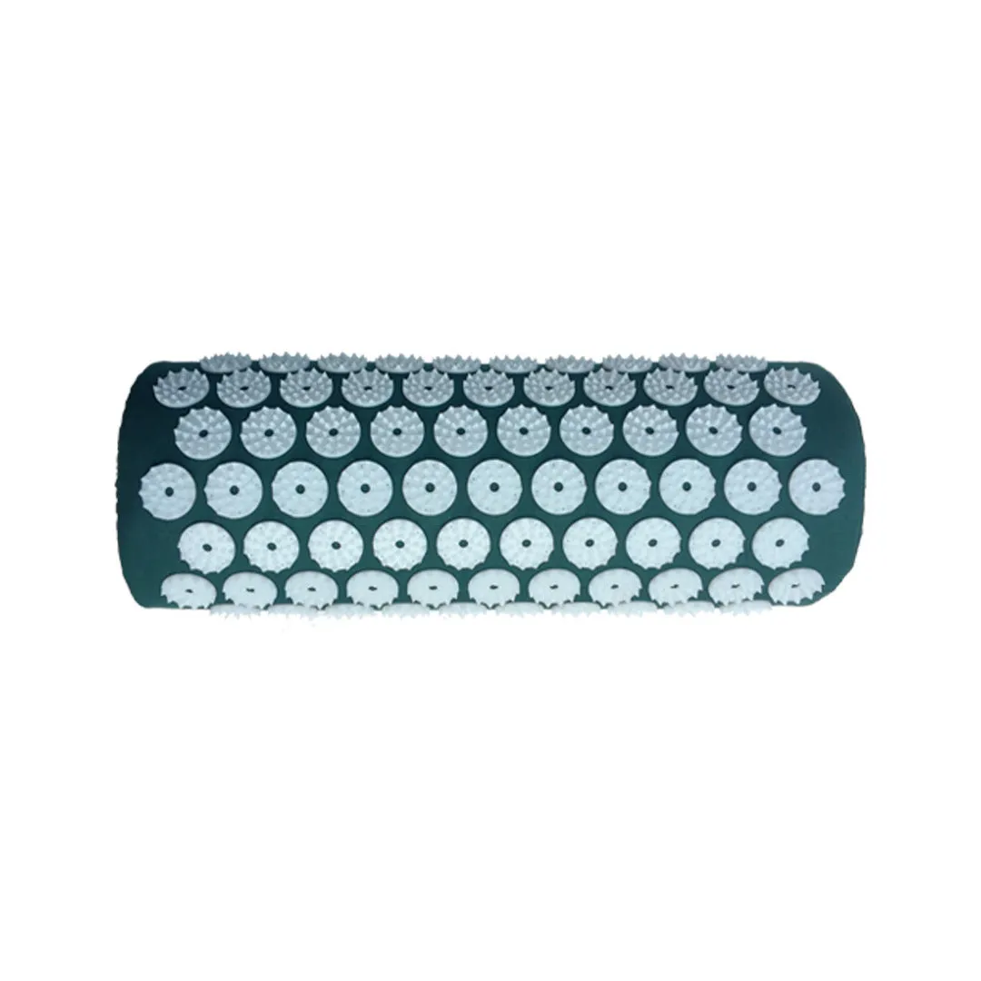 Acupuncture massage mat yoga mat set with black and blue cushion and headrest on floor