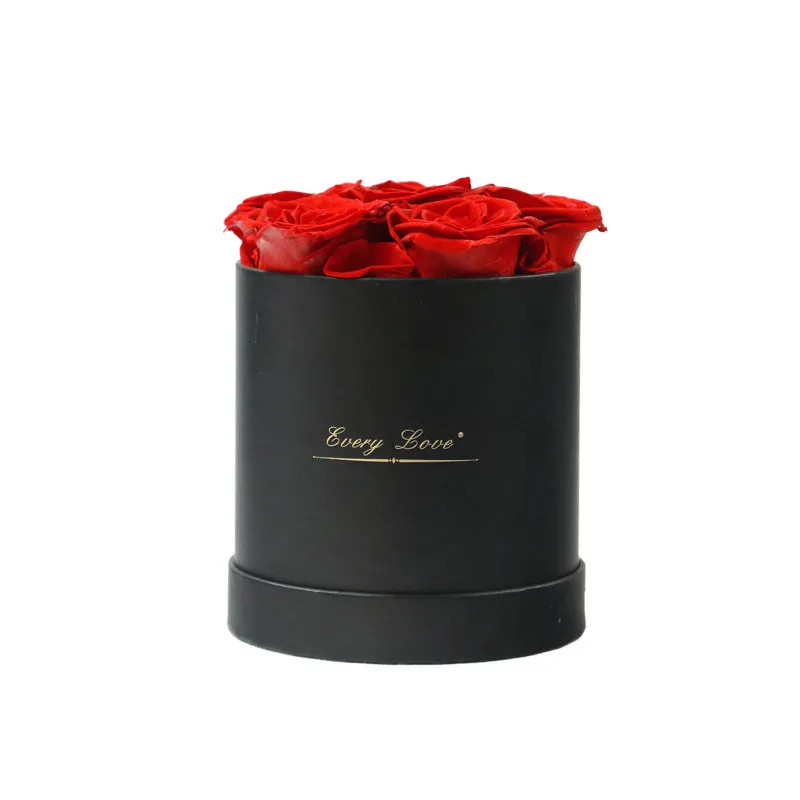 Handmade everlasting rose in hug bucket with preserved flower material, available in white red pink black blue colours