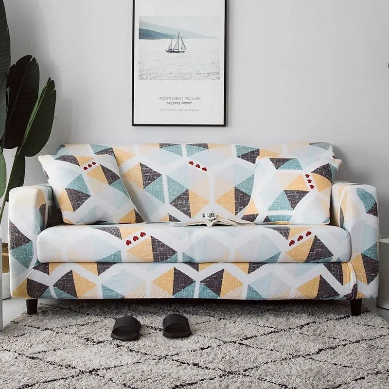Elastic polyester striped sofa cover in modern design for a 3-seat sofa, available in 15 colours