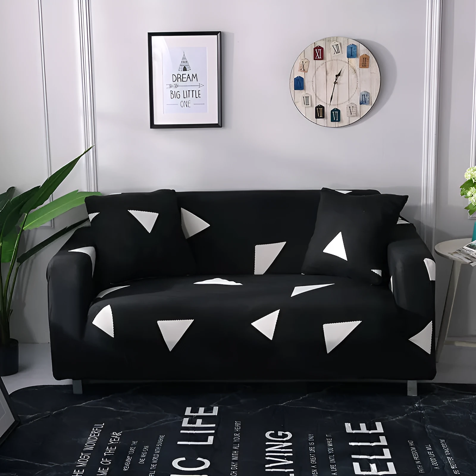 Elastic polyester striped sofa cover in modern design for a 3-seat sofa, available in 15 colours
