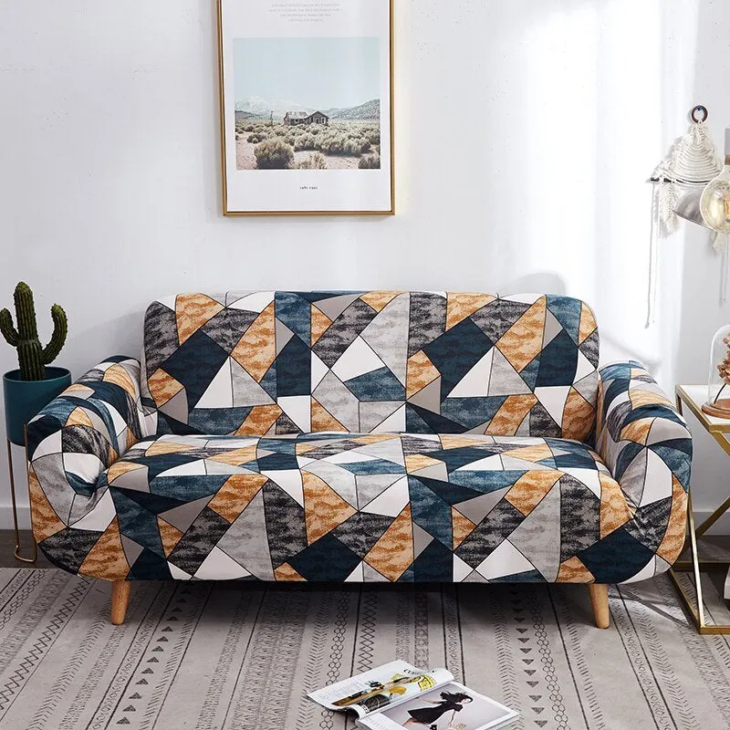 Elastic polyester striped sofa cover in modern design for a 3-seat sofa, available in 15 colours