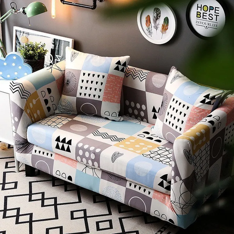 Elastic polyester striped sofa cover in modern design for a 3-seat sofa, available in 15 colours