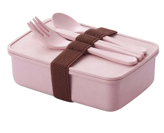 Bamboo fibre lunch box in beige with 600ml capacity, microwave safe, 16x11x5cm