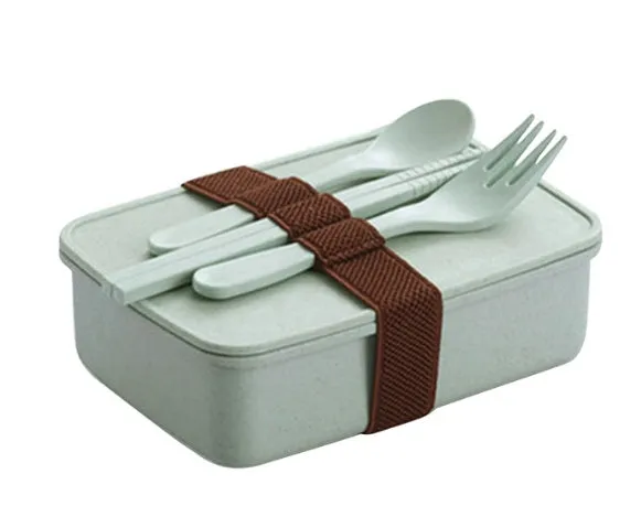Bamboo fibre lunch box in beige with 600ml capacity, microwave safe, 16x11x5cm